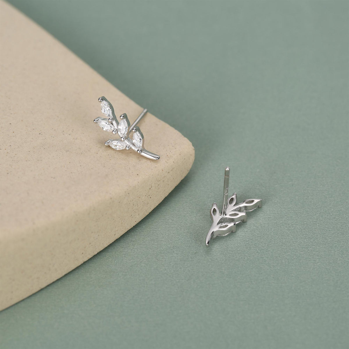 CZ Leaf Stud Earrings in Sterling Silver, Silver or Gold, Olive Branch Earrings, Olive Leaf Earrings, Nature Inspired
