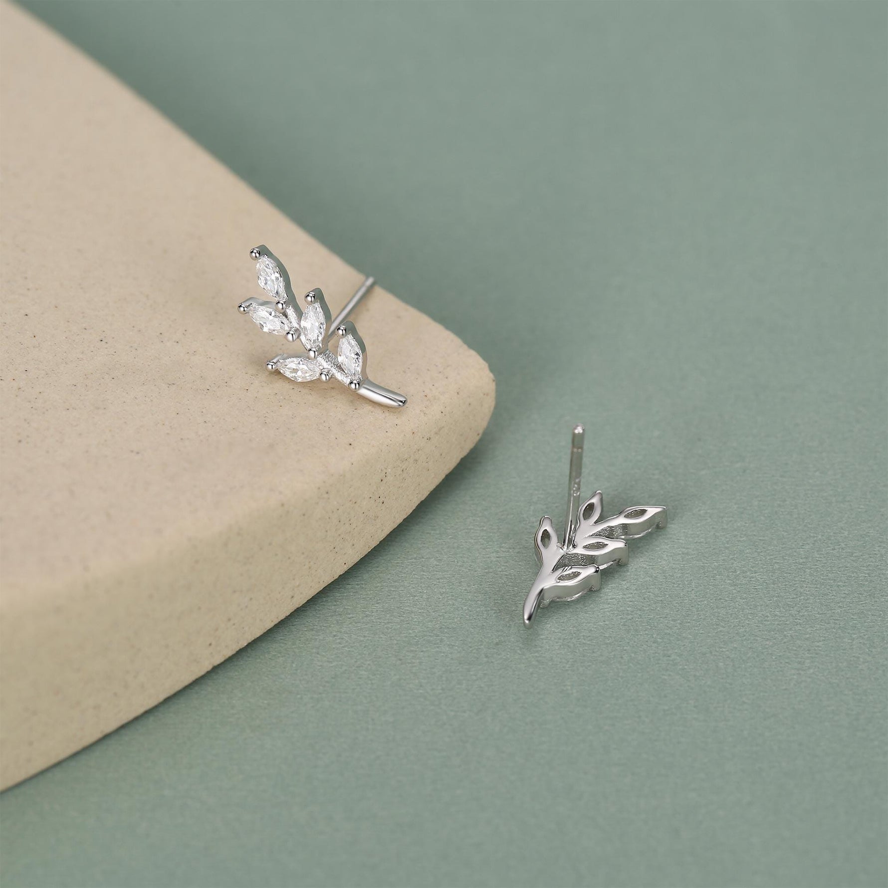 CZ Leaf Stud Earrings in Sterling Silver, Silver or Gold, Olive Branch Earrings, Olive Leaf Earrings, Nature Inspired