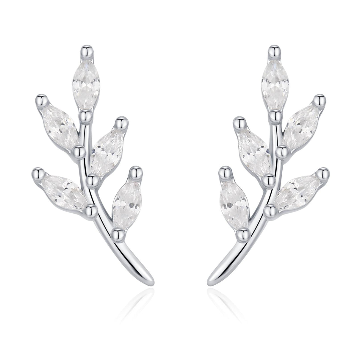 CZ Leaf Stud Earrings in Sterling Silver, Silver or Gold, Olive Branch Earrings, Olive Leaf Earrings, Nature Inspired
