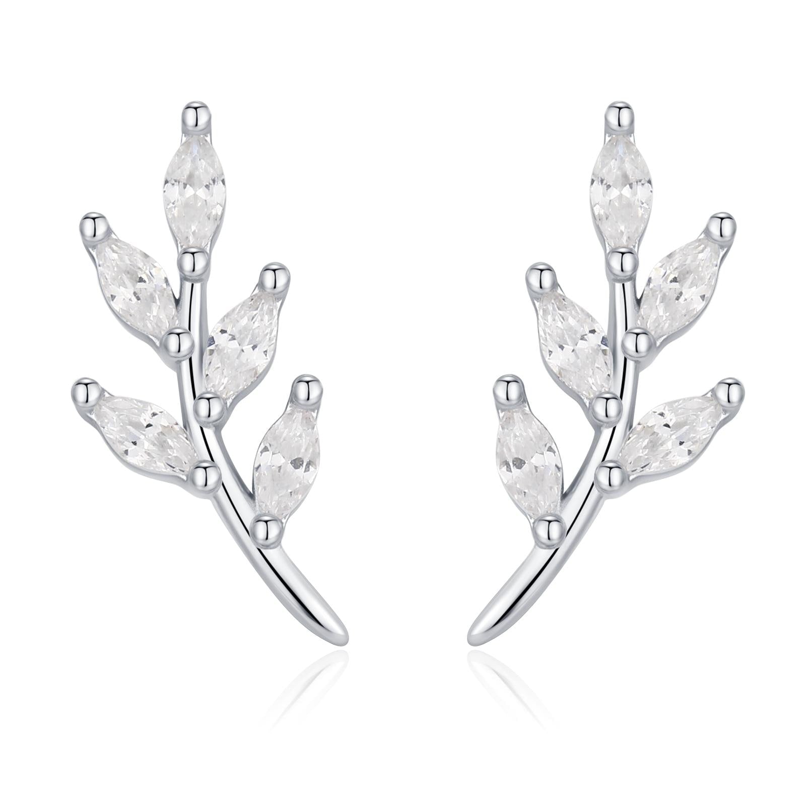 CZ Leaf Stud Earrings in Sterling Silver, Silver or Gold, Olive Branch Earrings, Olive Leaf Earrings, Nature Inspired