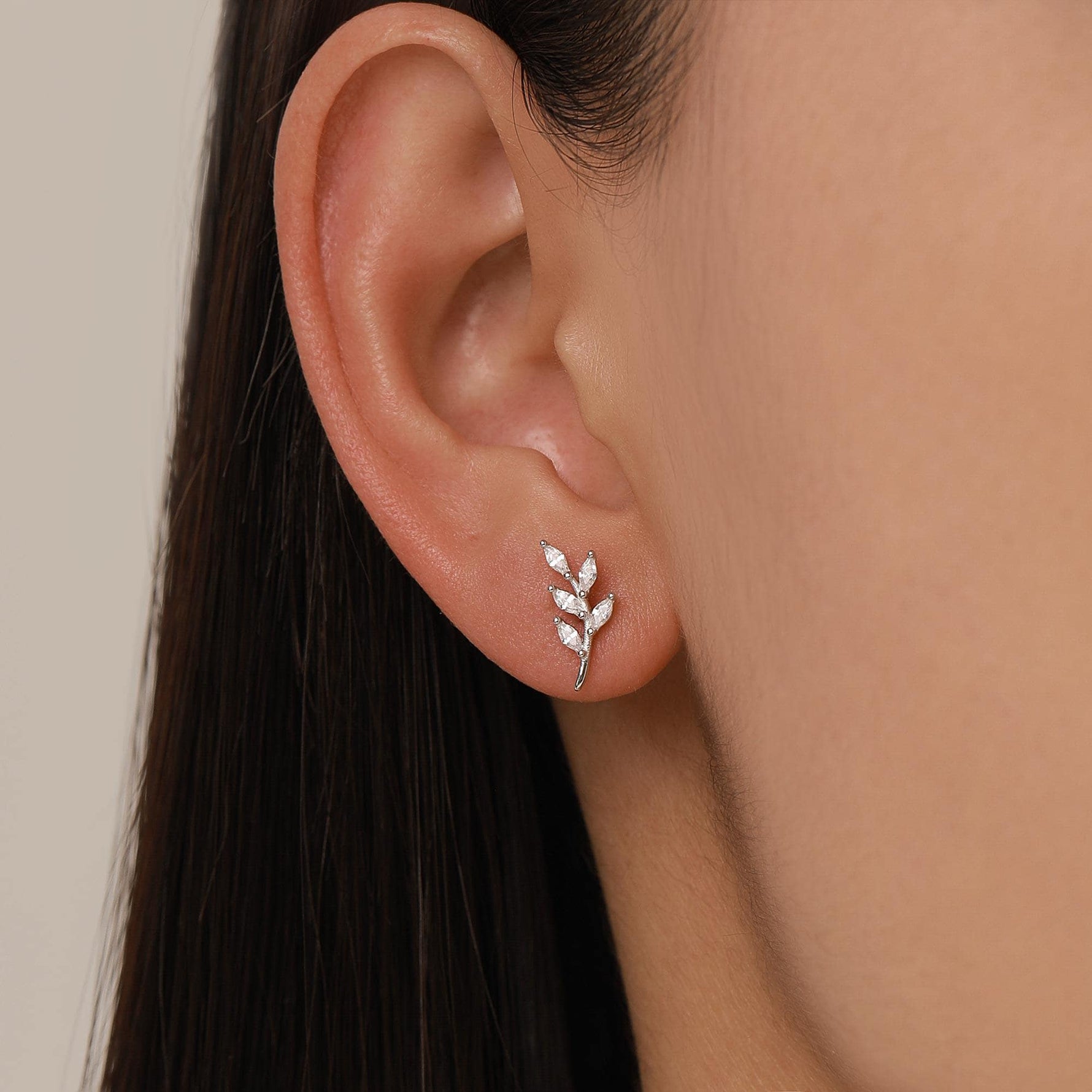 CZ Leaf Stud Earrings in Sterling Silver, Silver or Gold, Olive Branch Earrings, Olive Leaf Earrings, Nature Inspired