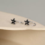 Black CZ Flower Huggie Hoop Earrings in Sterling Silver, Gold or Silver, Marquise CZ Flower Threader Hoop Earrings, Pull Through