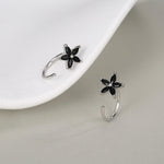 Black CZ Flower Huggie Hoop Earrings in Sterling Silver, Gold or Silver, Marquise CZ Flower Threader Hoop Earrings, Pull Through