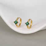 Single Emerald Green CZ Crystal Huggie Hoop in Sterling Silver, Silver or Gold, Minimalist Simple Hoop Earrings