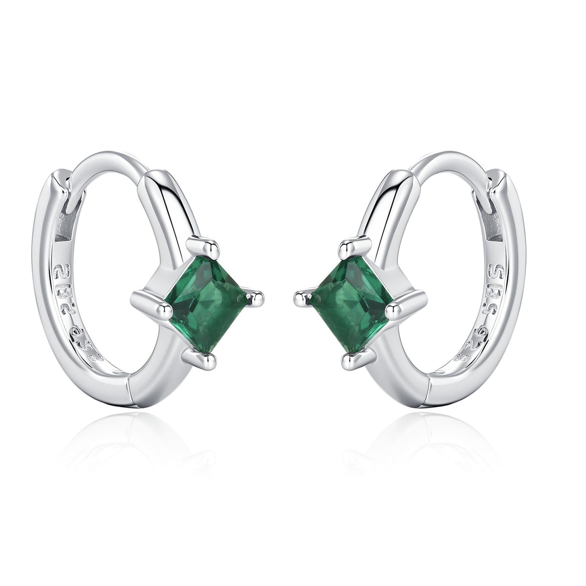 Single Emerald Green CZ Crystal Huggie Hoop in Sterling Silver, Silver or Gold, Minimalist Simple Hoop Earrings