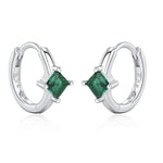 Single Emerald Green CZ Crystal Huggie Hoop in Sterling Silver, Silver or Gold, Minimalist Simple Hoop Earrings