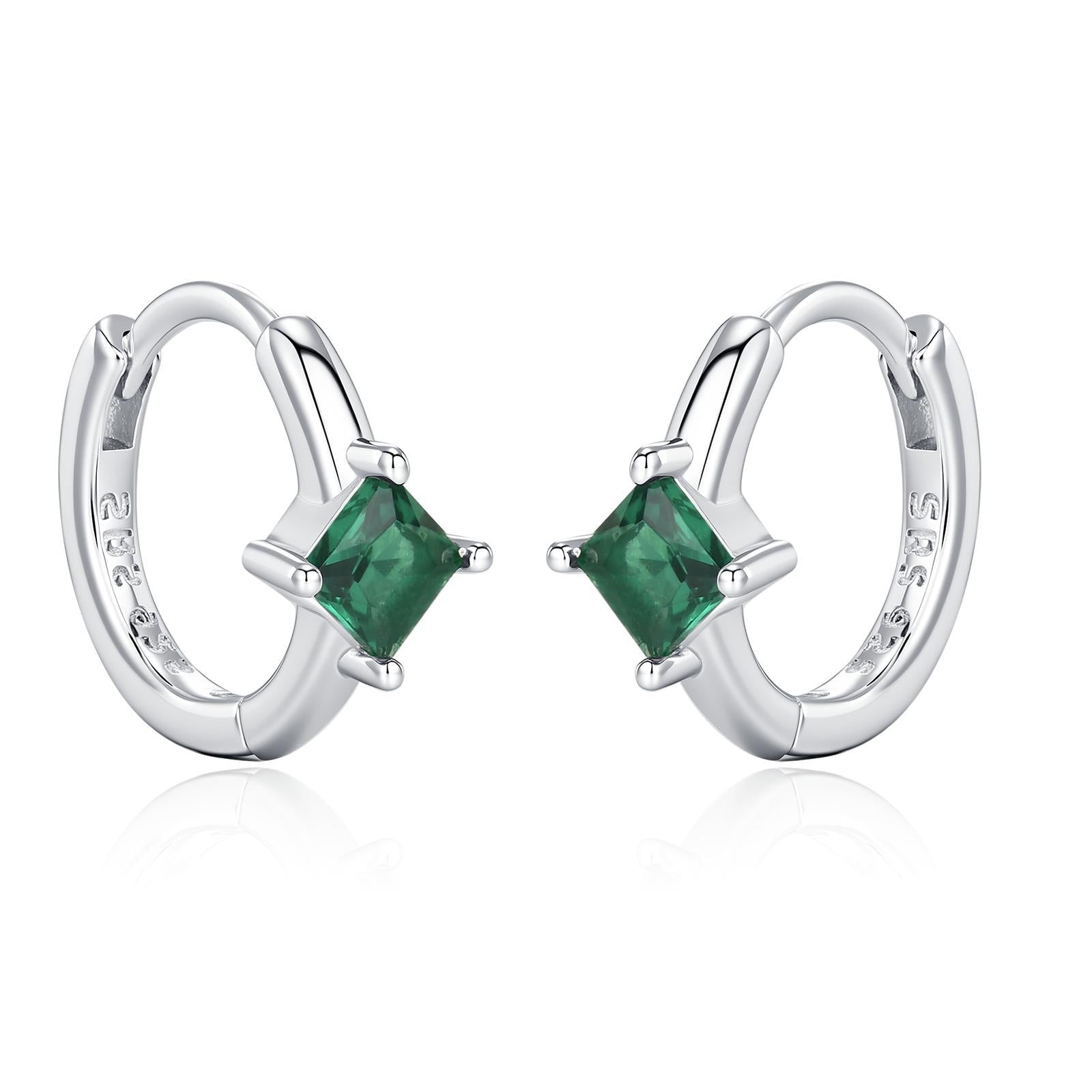 Single Emerald Green CZ Crystal Huggie Hoop in Sterling Silver, Silver or Gold, Minimalist Simple Hoop Earrings