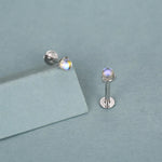Sterling Silver Moonstone 16G Flat Back Labret Earrings