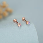 Sterling Silver Moonstone 16G Flat Back Labret Earrings