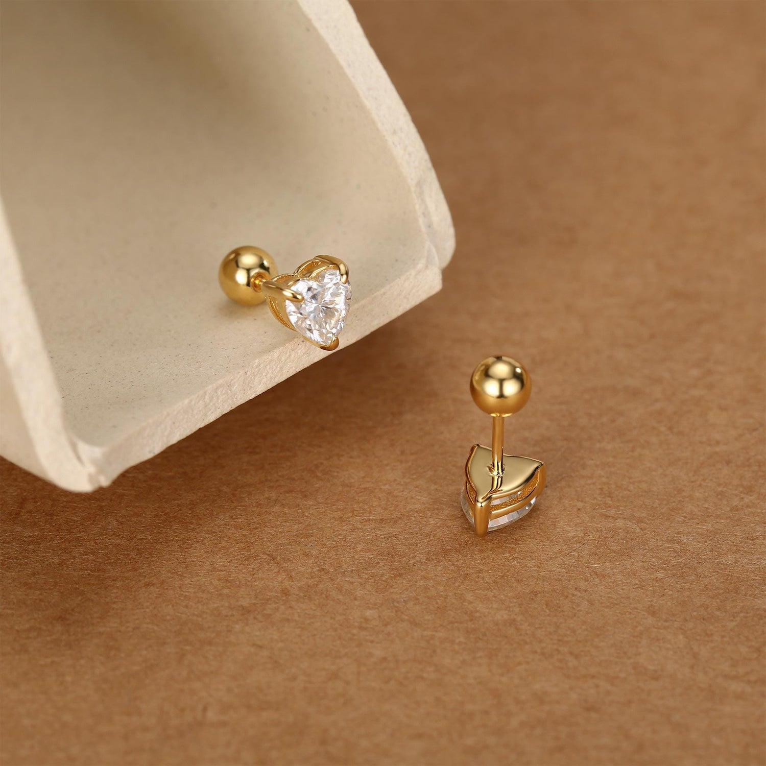Sterling Silver Heart Moissanite 18G Screw Back Earrings