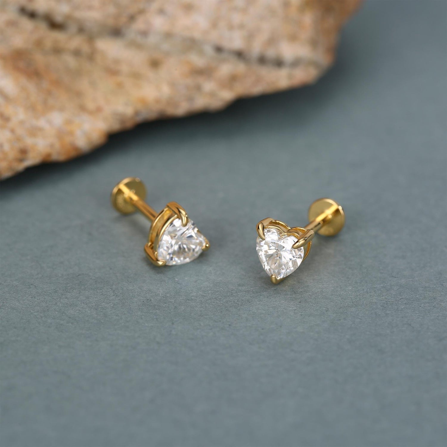 Sterling Silver 5mm Heart Moissanite 16G Flat Back Labret Earrings