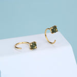 Sterling Silver Moss Agate Open Hoop Earrings