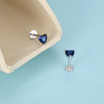 Sterling Silver 4mm Sapphire Blue Heart CZ 16G Flat Back Labret Earrings