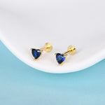Sterling Silver 4mm Sapphire Blue Heart CZ 16G Flat Back Labret Earrings