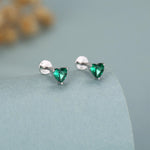 Sterling Silver 4mm Emerald Green Heart CZ 16G Flat Back Labret Earrings