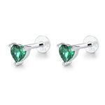 Sterling Silver 4mm Emerald Green Heart CZ 16G Flat Back Labret Earrings