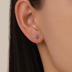 Sterling Silver Sapphire Blue CZ Flower Open Hoop Earrings