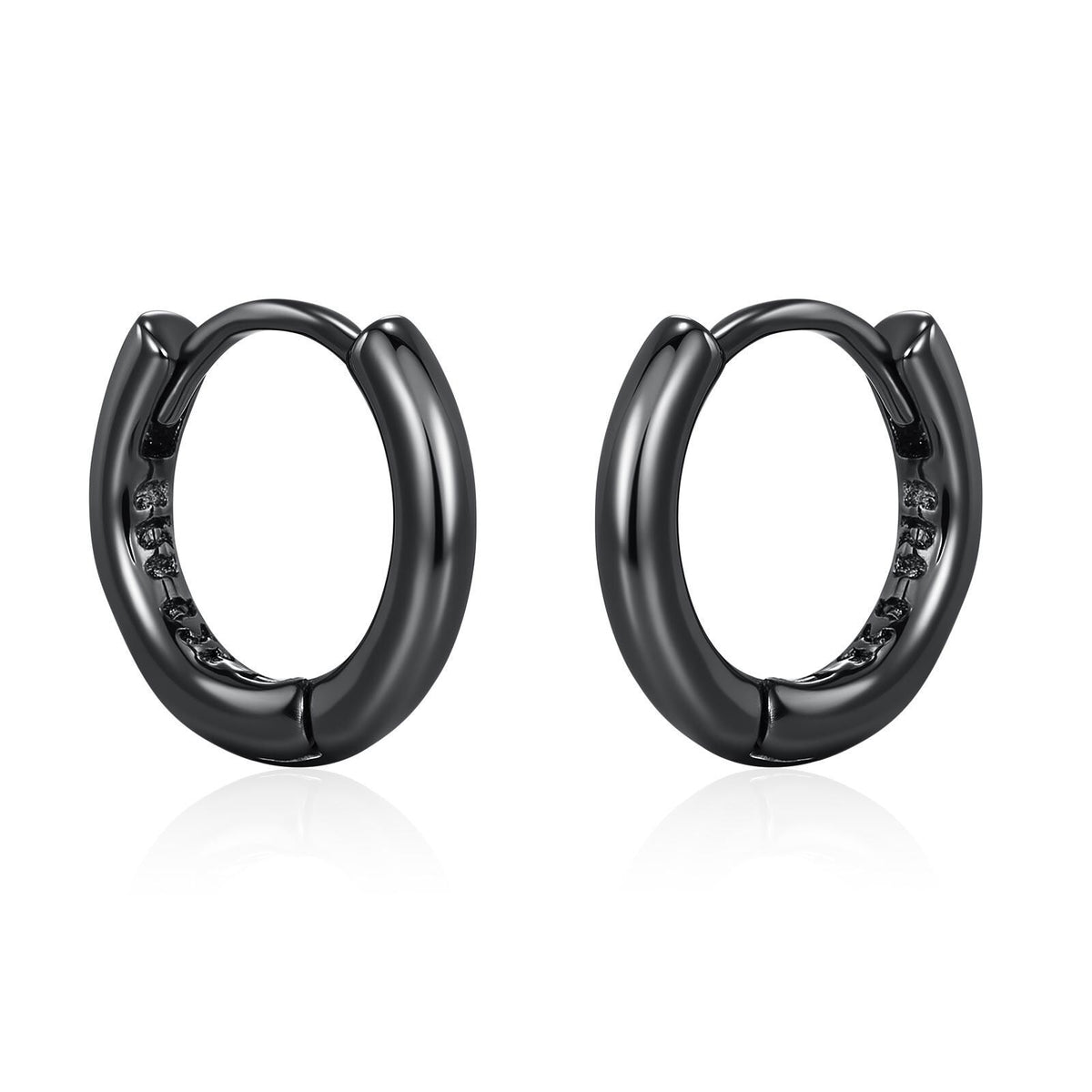 Minimalist Black Huggie Hoops in Sterling Silver, 6mm, 7mm, 8mm, 9mm, 10mm Black Rhodium Clicker Hoops, Sleeper Hoop Earrings, Plain Hoops