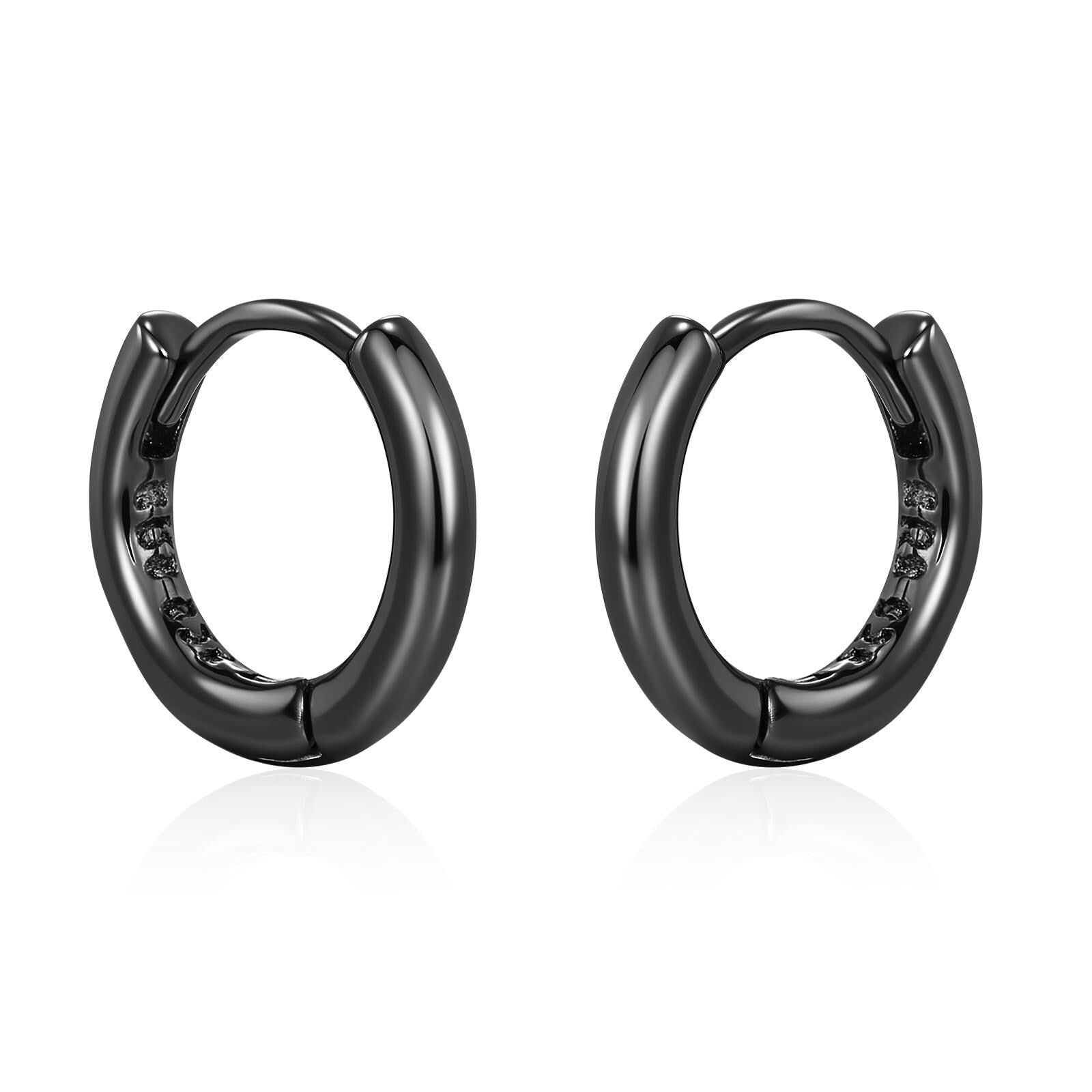 Minimalist Black Huggie Hoops in Sterling Silver, 6mm, 7mm, 8mm, 9mm, 10mm Black Rhodium Clicker Hoops, Sleeper Hoop Earrings, Plain Hoops