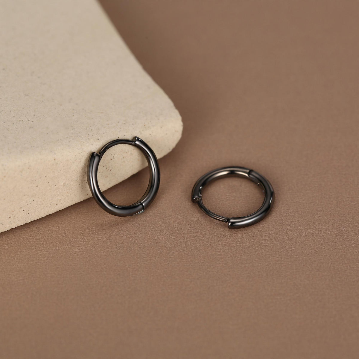 Minimalist Black Huggie Hoops in Sterling Silver, 6mm, 7mm, 8mm, 9mm, 10mm Black Rhodium Clicker Hoops, Sleeper Hoop Earrings, Plain Hoops