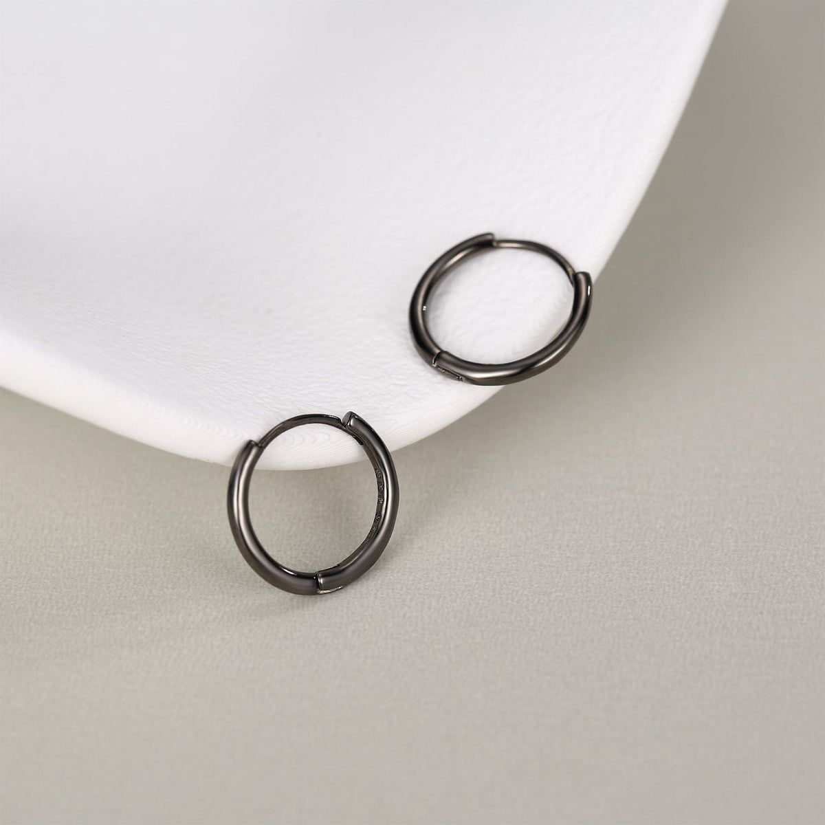 Minimalist Black Huggie Hoops in Sterling Silver, 6mm, 7mm, 8mm, 9mm, 10mm Black Rhodium Clicker Hoops, Sleeper Hoop Earrings, Plain Hoops