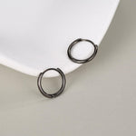 Minimalist Black Huggie Hoops in Sterling Silver, 6mm, 7mm, 8mm, 9mm, 10mm Black Rhodium Clicker Hoops, Sleeper Hoop Earrings, Plain Hoops
