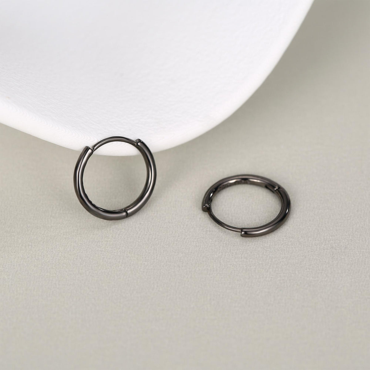 Minimalist Black Huggie Hoops in Sterling Silver, 6mm, 7mm, 8mm, 9mm, 10mm Black Rhodium Clicker Hoops, Sleeper Hoop Earrings, Plain Hoops