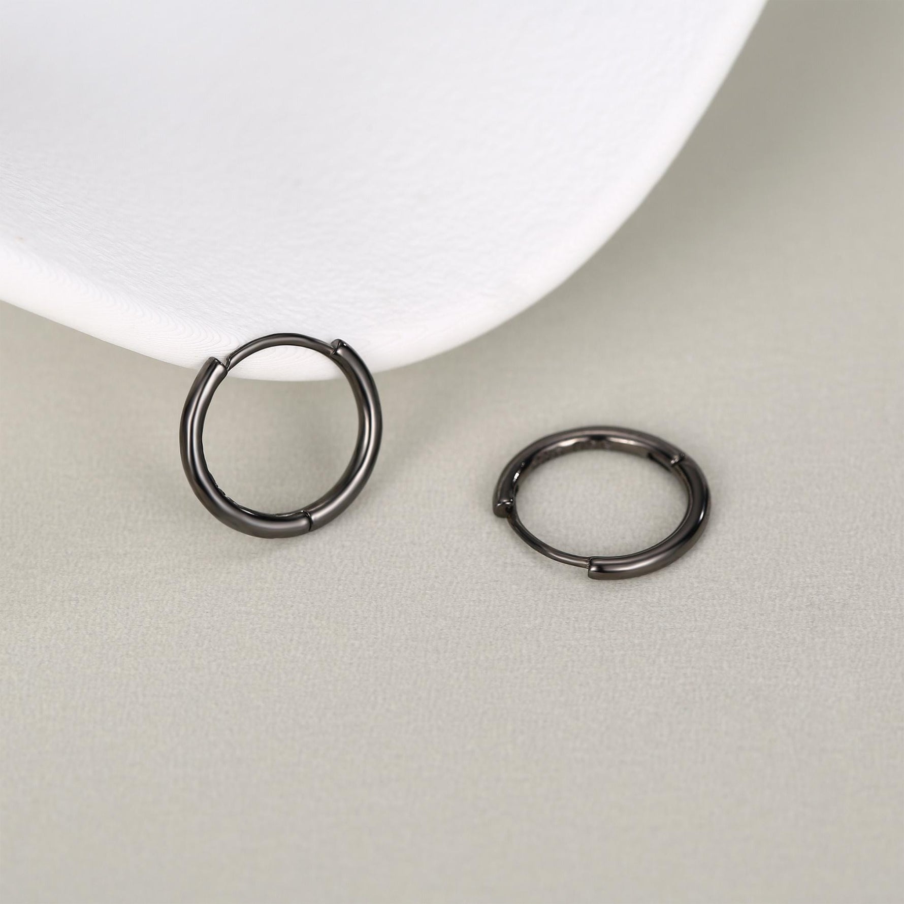 Minimalist Black Huggie Hoops in Sterling Silver, 6mm, 7mm, 8mm, 9mm, 10mm Black Rhodium Clicker Hoops, Sleeper Hoop Earrings, Plain Hoops