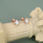 Sterling Silver 5mm Round Moissanite Bezel 16G Flat Back Labret Earrings