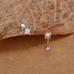 Sterling Silver 3MM Princess Cut CZ 16G Flat Back Labret Earrings