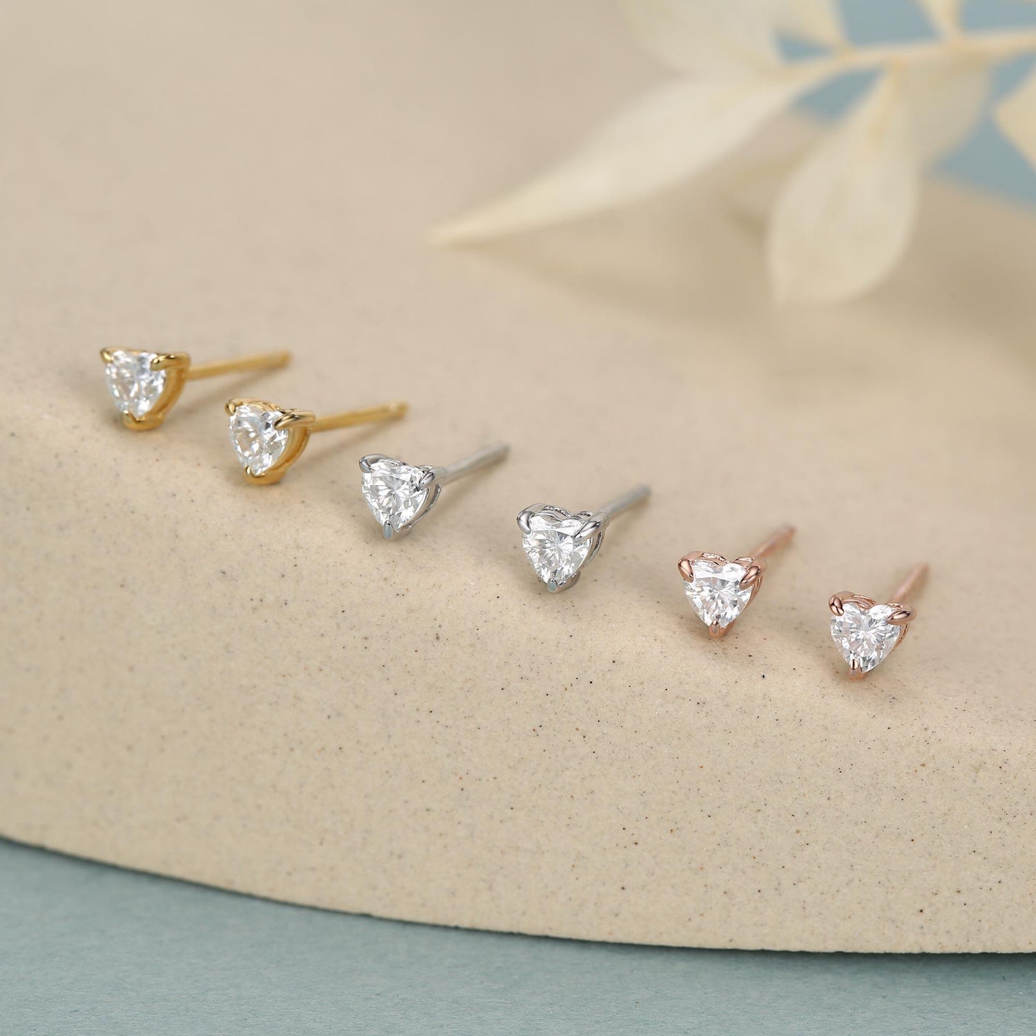 Sterling Silver 3MM Heart Moissanite Stud Earrings - Extra Tiny