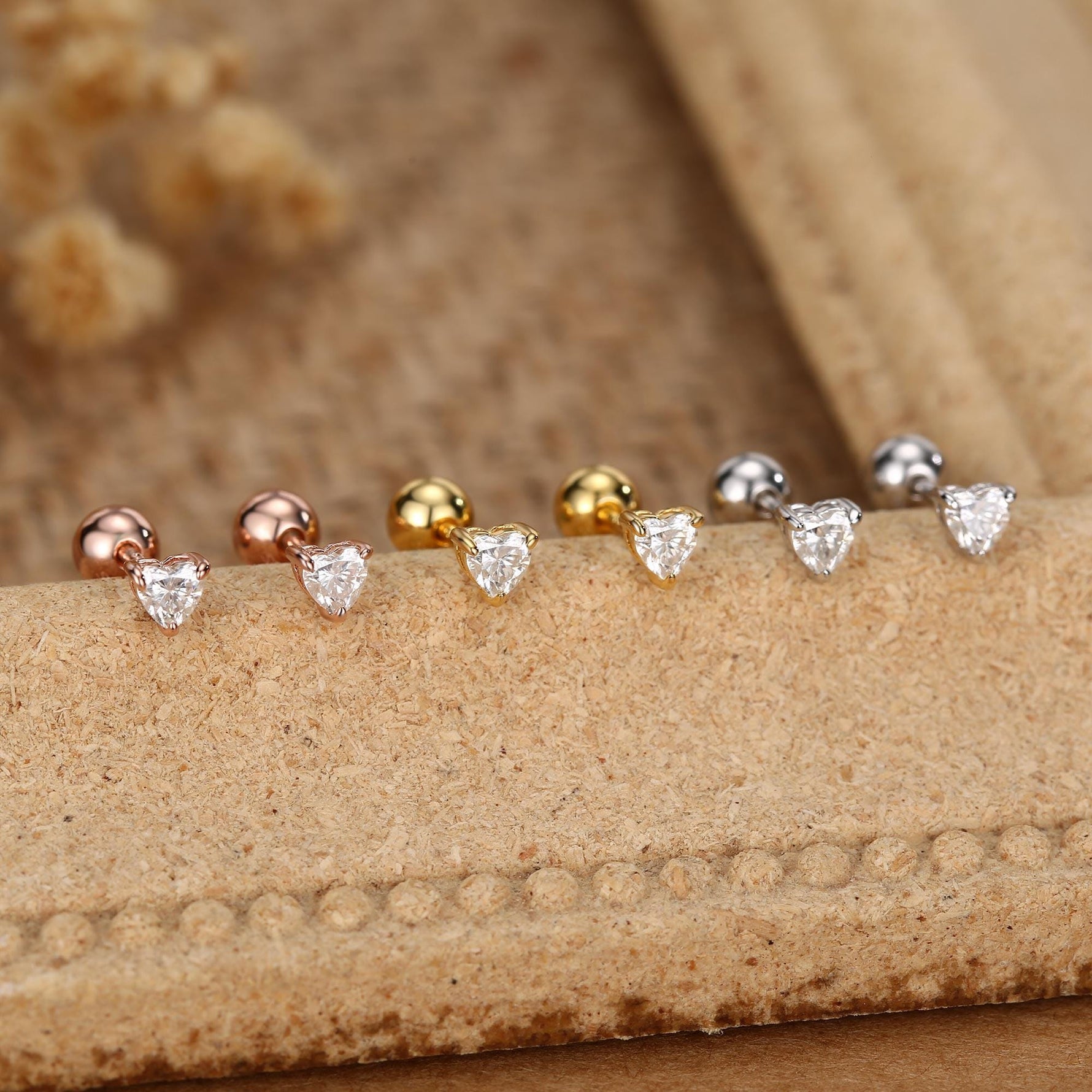 Sterling Silver 4mm Heart Moissanite 18G Screw Back Earrings