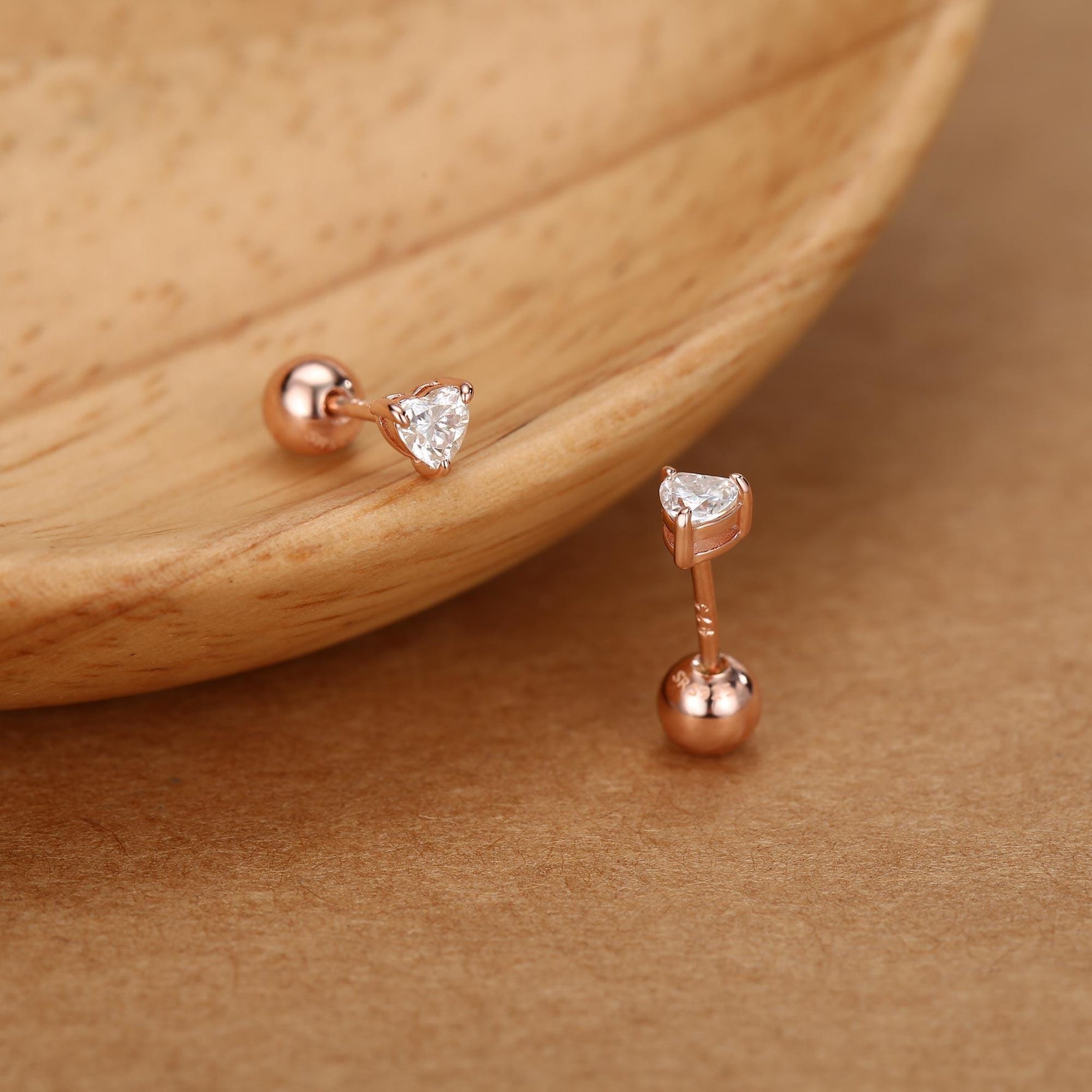 Sterling Silver 4mm Heart Moissanite 18G Screw Back Earrings