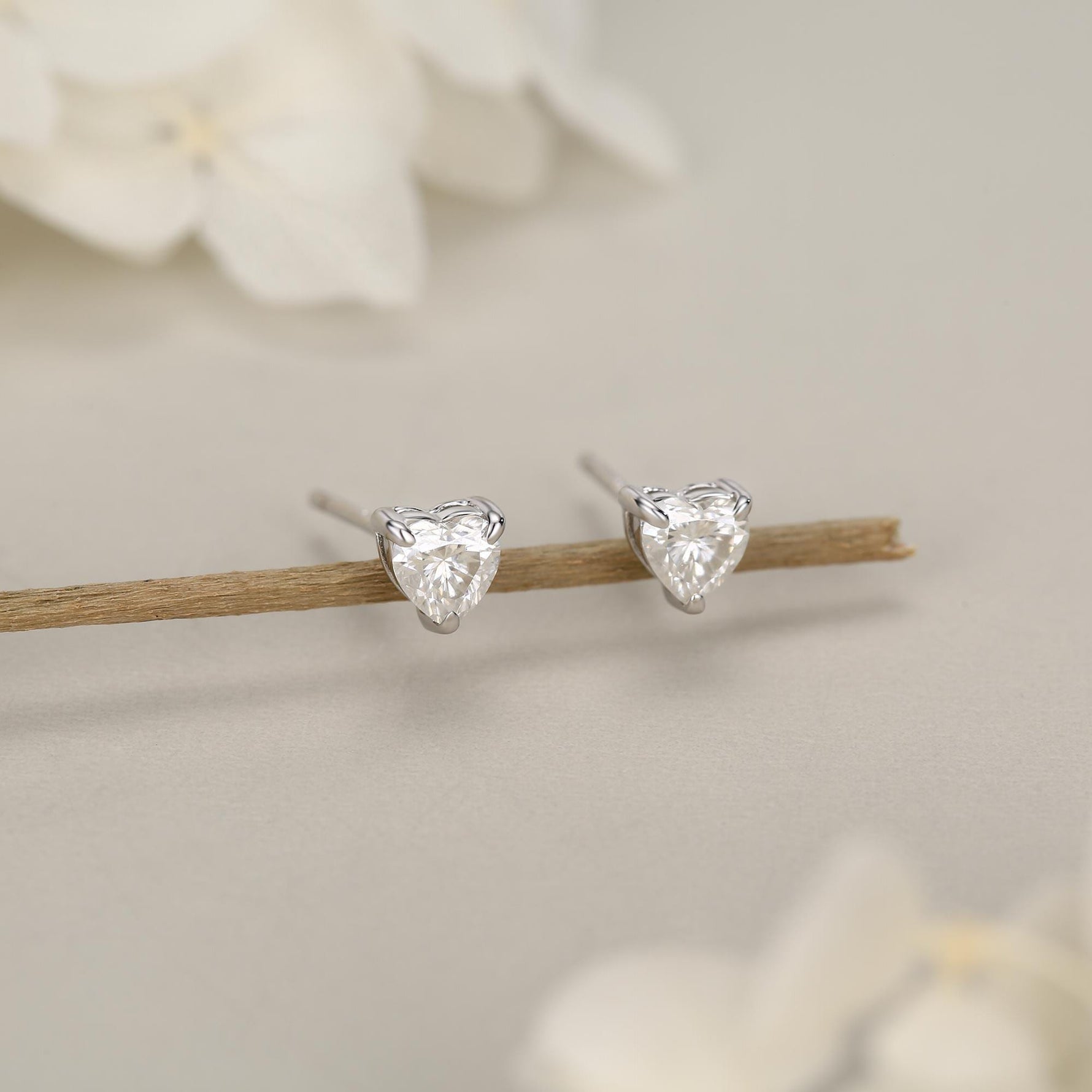 Sterling Silver 4MM Heart Moissanite Stud Earrings