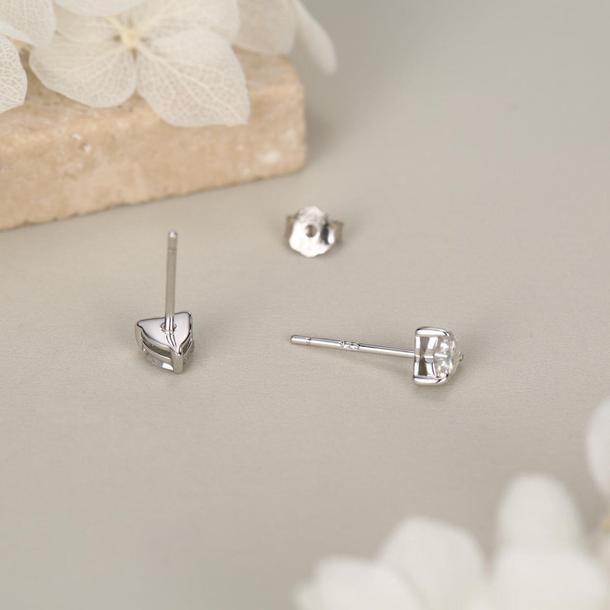 Sterling Silver 4MM Heart Moissanite Stud Earrings