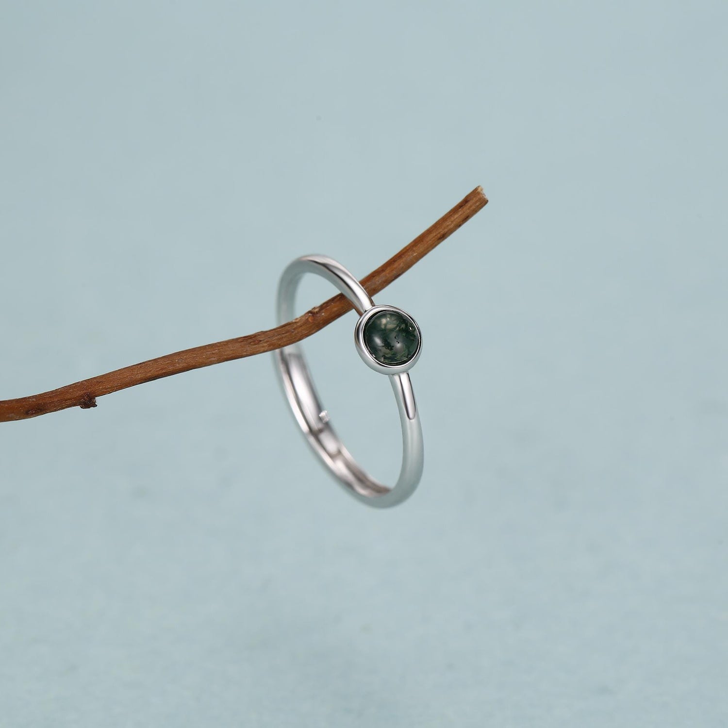 Sterling Silver Moss Agate Minimalist Ring