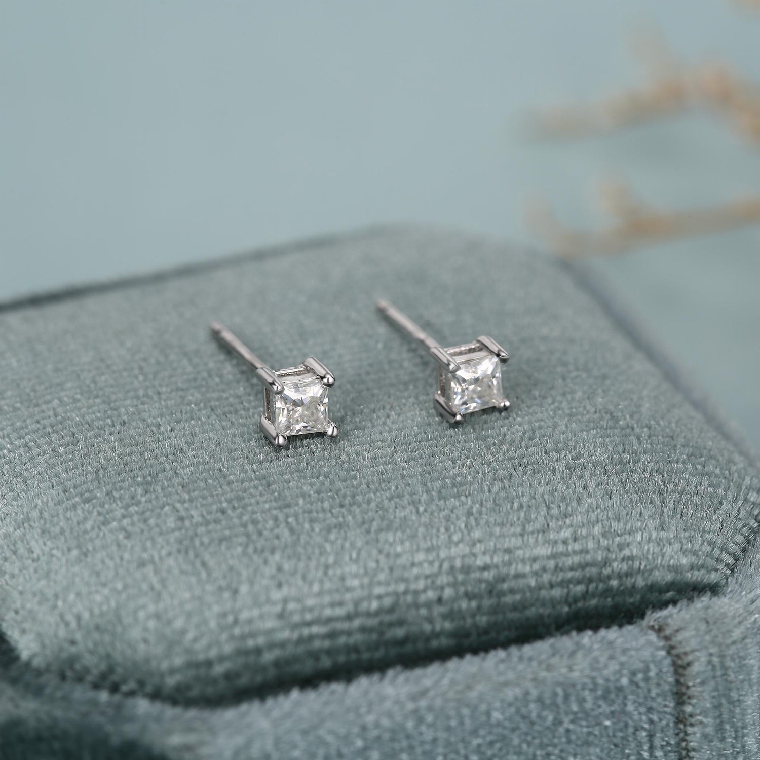 Sterling Silver 3mm Princess Cut Moissanite Stud Earrings