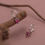 Ruby Red Heart CZ Huggie Hoop in Sterling Silver