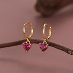 Ruby Red Heart CZ Huggie Hoop in Sterling Silver