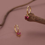 Ruby Red Heart CZ Huggie Hoop in Sterling Silver