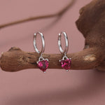 Ruby Red Heart CZ Huggie Hoop in Sterling Silver