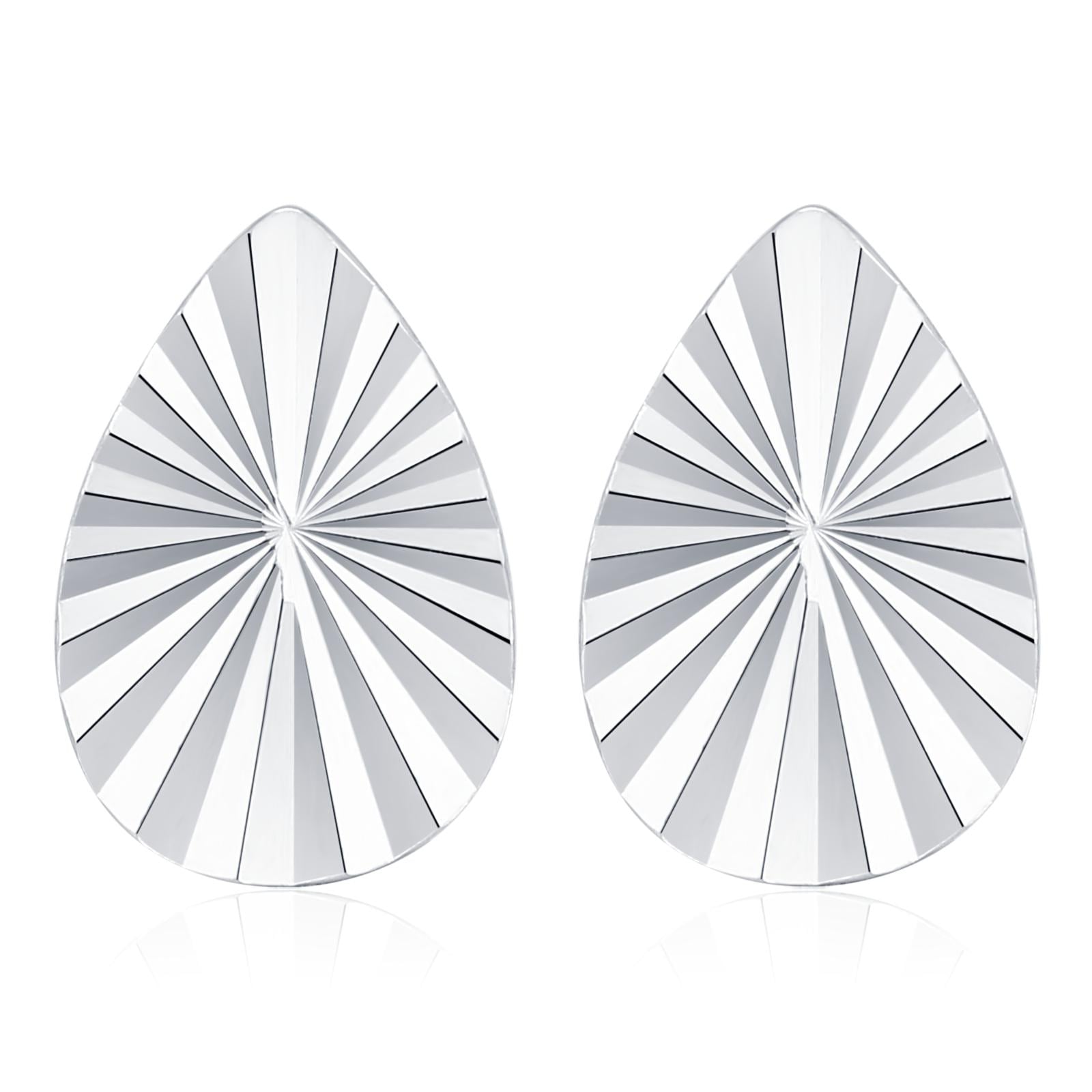 Sterling Silver Sunburst Teardrop 16G Flat Back Earrings