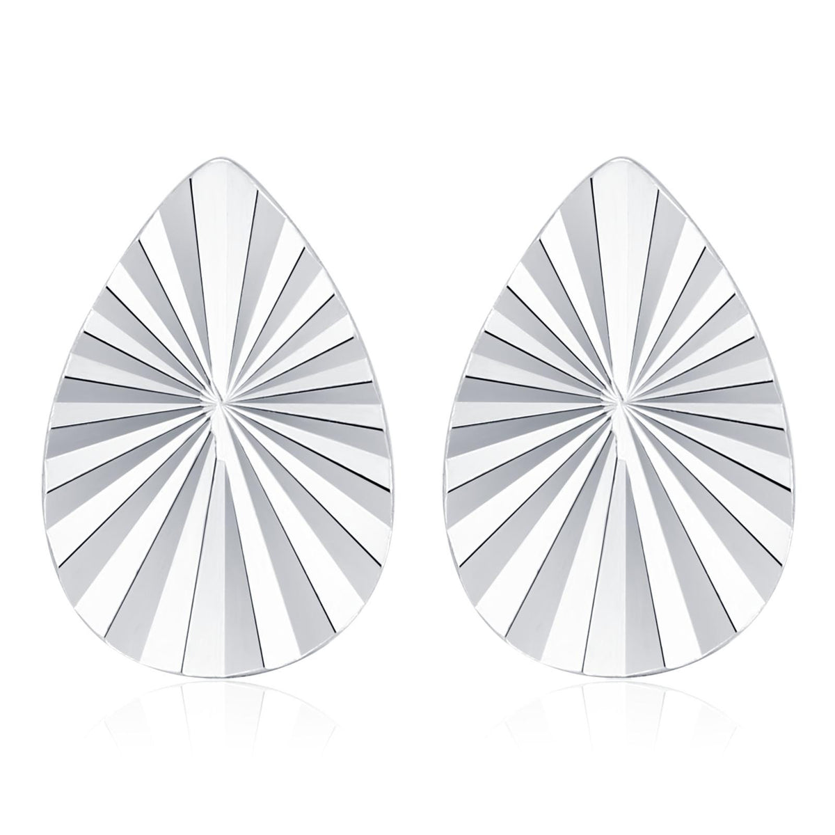 Sterling Silver Sunburst Teardrop 16G Flat Back Earrings