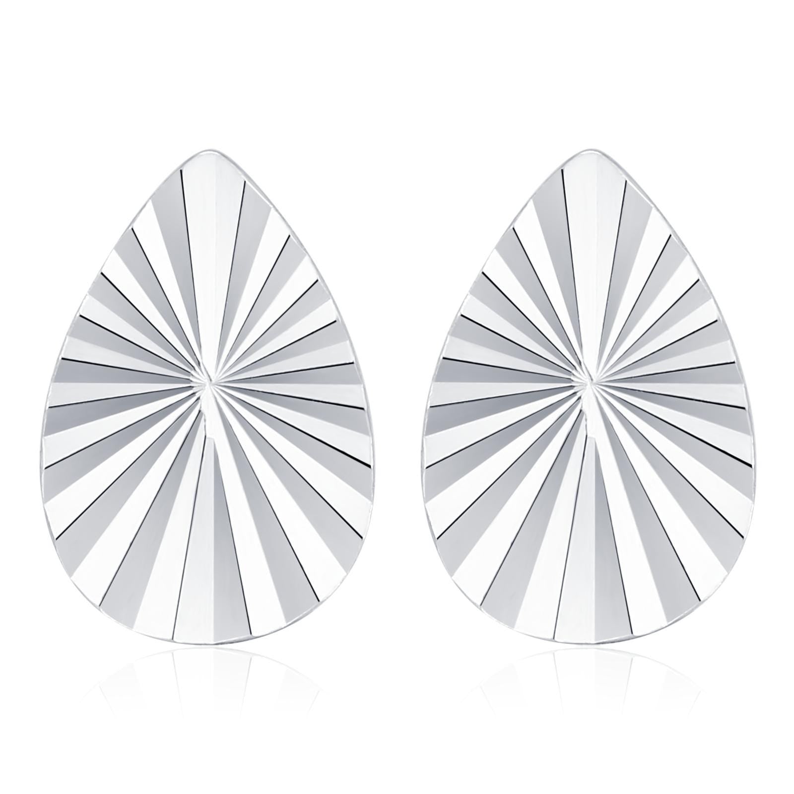 Sterling Silver Sunburst Teardrop 16G Flat Back Earrings