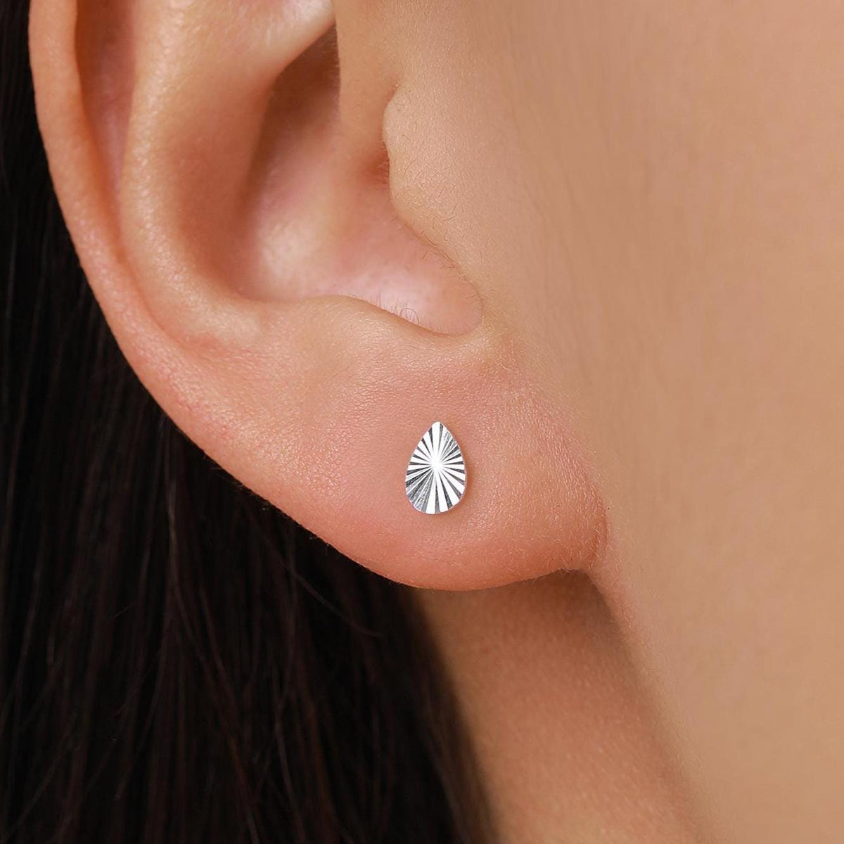 Sterling Silver Sunburst Teardrop Stud Earrings