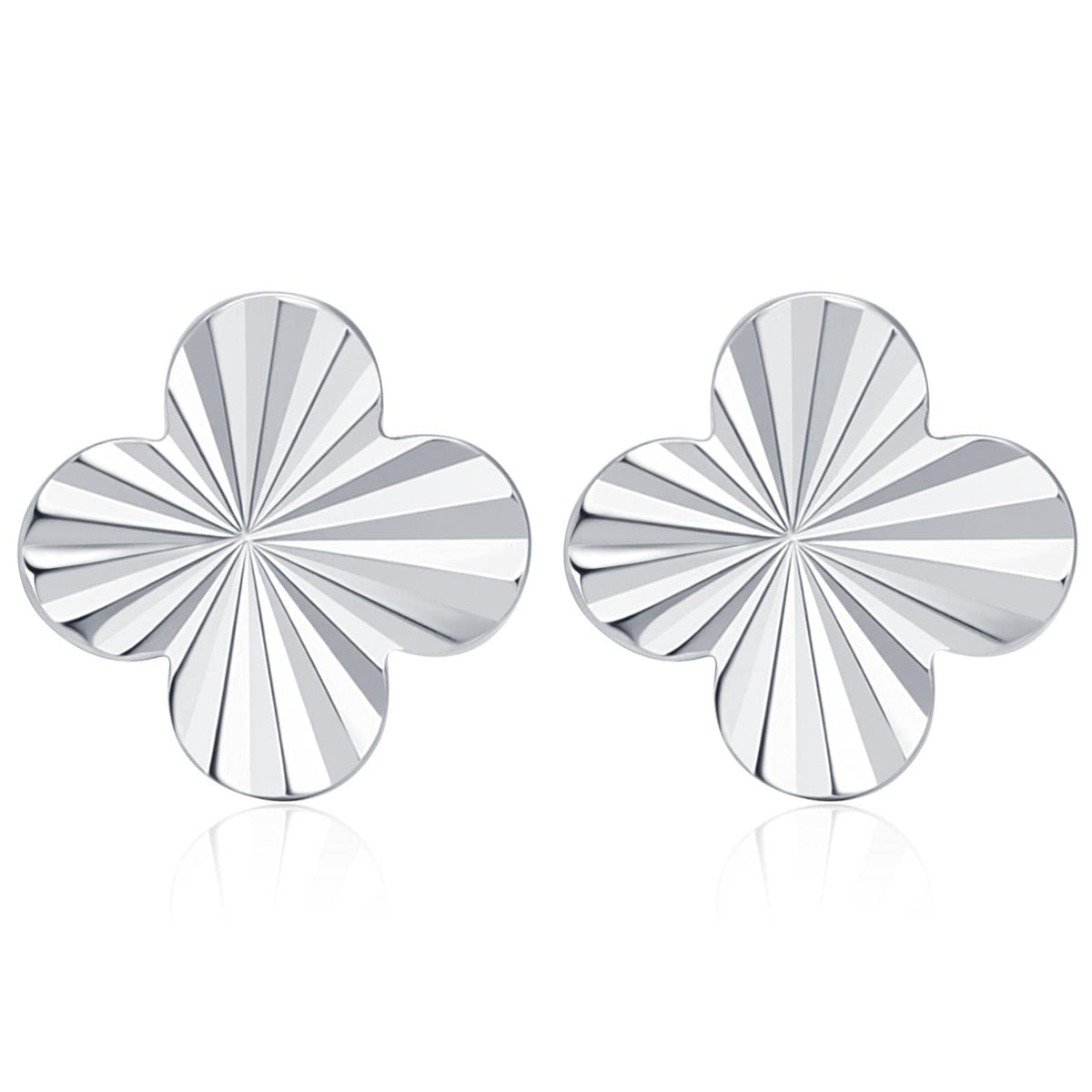 Sterling Silver Sunburst Quatrefoil Clover Flower 18G Screw Back Earrings