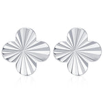 Sterling Silver Sunburst Quatrefoil Clover Flower 18G Screw Back Earrings