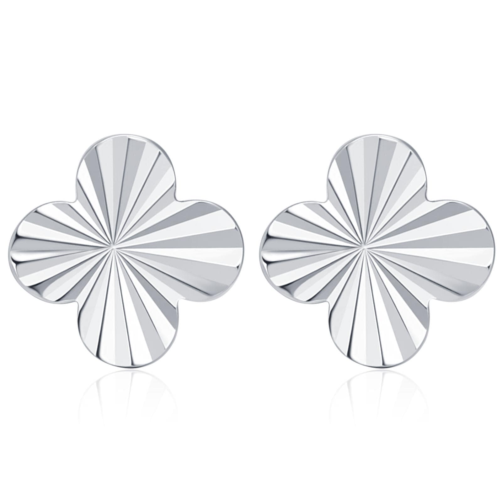 Sterling Silver Sunburst Quatrefoil Clover Flower 18G Screw Back Earrings