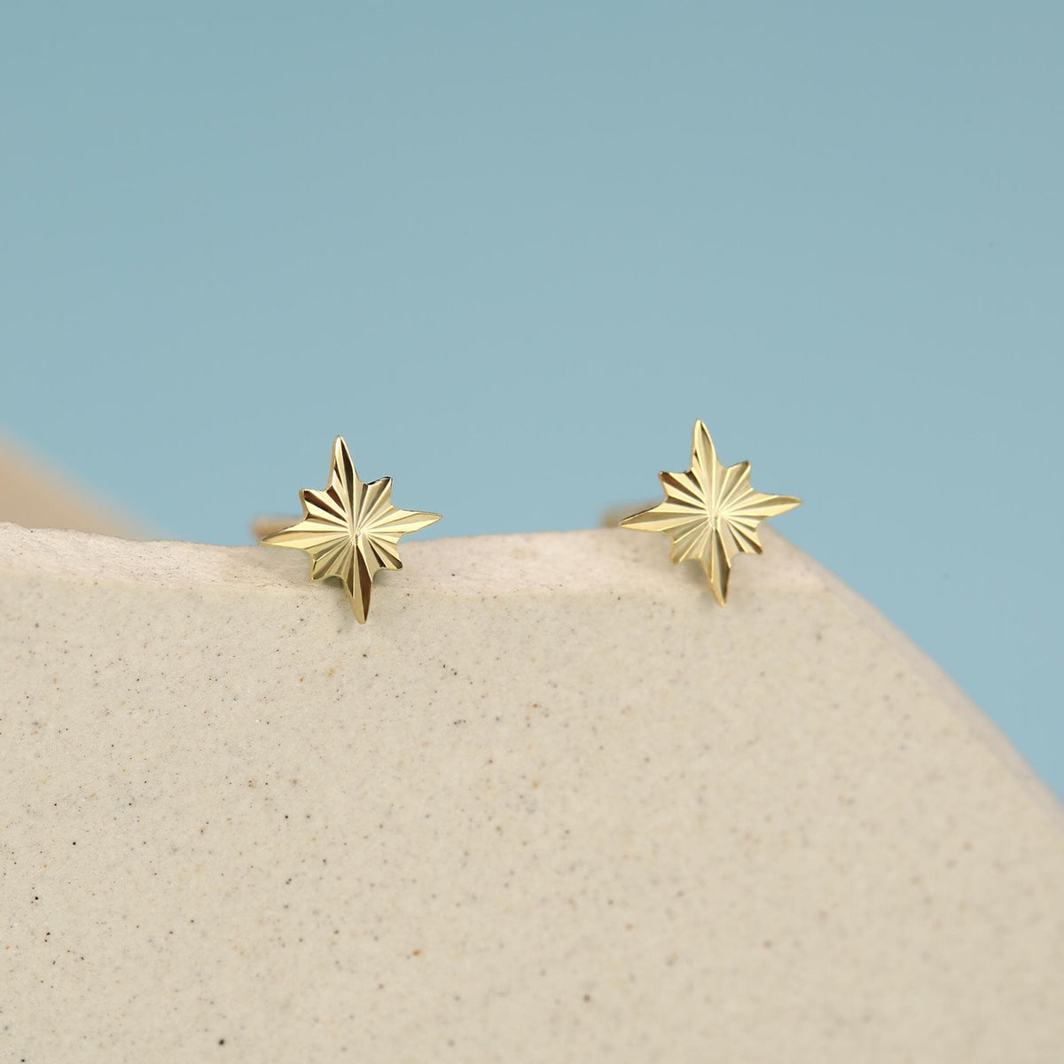 Sterling Silver Sunburst Star 16G Flat Back Earrings