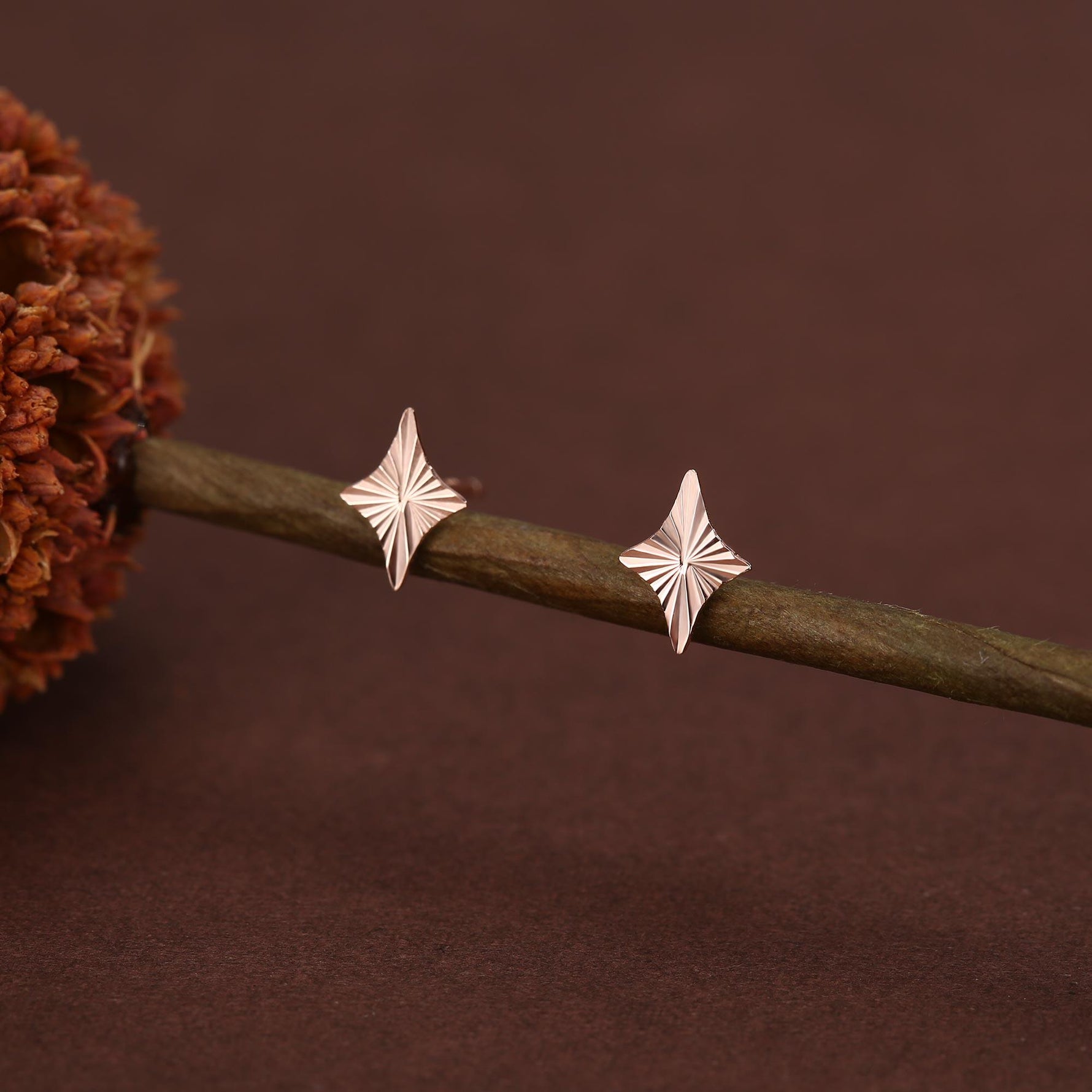 Sterling Silver Sunburst Star Rhombus Stud Earrings